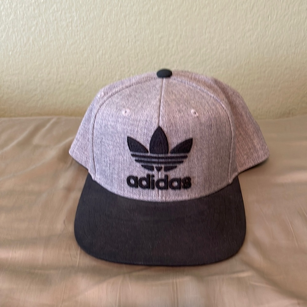 Grey and black adidas nap back hat